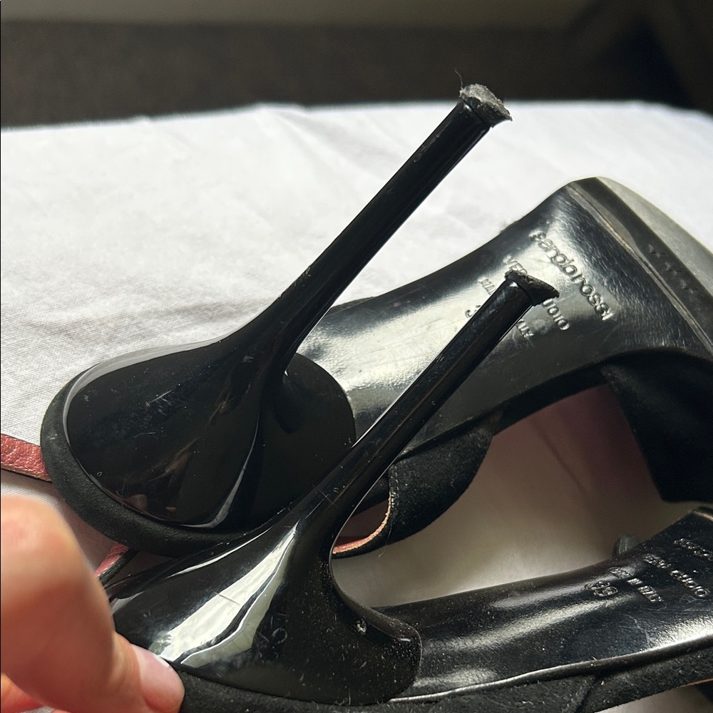SERGIO ROSSI Black 100% Suede Flowered Ankle Strap 4" Stiletto Heels Sz EU 39 - Picture 10 of 16